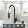 imageFORIOUS Black Kitchen Sink Faucet with Sprayer Stainless Steel Bar Faucet Single Handle with Deck Plate Commercial Pull Out Faucet for Kitchen Sink Farmhouse Bar RV CamperMatte Black