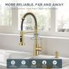 imageFORIOUS Black Kitchen Sink Faucet with Sprayer Stainless Steel Bar Faucet Single Handle with Deck Plate Commercial Pull Out Faucet for Kitchen Sink Farmhouse Bar RV CamperGold
