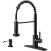 imageFORIOUS Black Kitchen Sink Faucet with Sprayer Stainless Steel Bar Faucet Single Handle with Deck Plate Commercial Pull Out Faucet for Kitchen Sink Farmhouse Bar RV CamperMatte Black