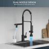 imageFORIOUS Black LED Kitchen Faucets Commercial High Pressure Classic Pull Down Sink Faucet with Led Light Sprayer DoubleHeaded Stainless Steel for Restaurant Bar Laundry
