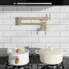 imageFORIOUS Black Pot Filler Faucet Over Stove Solid Brass Modern Wall Mount Commercial Folding Faucet with Stretchable Double Joint Swing Arms for Kitchen RestaurantGold