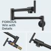 imageFORIOUS Black Pot Filler Faucet Over Stove Solid Brass Modern Wall Mount Commercial Folding Faucet with Stretchable Double Joint Swing Arms for Kitchen RestaurantMatte Black