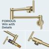 imageFORIOUS Black Pot Filler Faucet Over Stove Solid Brass Modern Wall Mount Commercial Folding Faucet with Stretchable Double Joint Swing Arms for Kitchen RestaurantGold