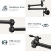 imageFORIOUS Black Pot Filler Faucet Over Stove Solid Brass Modern Wall Mount Commercial Folding Faucet with Stretchable Double Joint Swing Arms for Kitchen RestaurantMatte Black