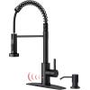 imageFORIOUS Black Touchless Kitchen Faucet with Soap Dispenser Motion Sensor Activated Smart Sink Faucet with Pull Down Sprayer Single Handle Hands Free for Farmhouse Camper RVMatte Black