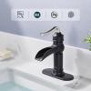 imageFORIOUS Black and Brushed Nickel Waterfall Bathroom Faucet 1 Hole Single Handle Antique Bathroom Sink Faucet with Deck Plate CUPC Hose and Metal Popup Drain for Farmhouse Lavatory VanityBlackBrushed Nickel