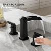 imageFORIOUS Brass Matte Black Commercial Bathroom Faucets 3 Hole Waterfall Modern Widespread 8 Inch Bathroom Sink Faucet with Metal Popup Drain and PreAssembled Hose for Vanity RestroomBathtubMatte Black