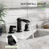 imageFORIOUS Brass Matte Black Commercial Bathroom Faucets 3 Hole Waterfall Modern Widespread 8 Inch Bathroom Sink Faucet with Metal Popup Drain and PreAssembled Hose for Vanity RestroomBathtubMatte Black