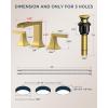 imageFORIOUS Brass Waterfall Bathroom Faucet for Sink 3 Hole 2 Handle Square 8 Inch Matte Black Bathroom Faucet Widespread with Popup Drain and CUPC Flexible Hoses VanityBrushed Gold