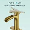 imageFORIOUS Brushed Gold Brass Vessel Sink Faucet Single Handle 11quot Tall Waterfall Bathroom Sink Faucet 1 Hole with Metal Popup Drain and UPC Hose for Vanity RV RestroomBrushed Gold