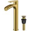 imageFORIOUS Brushed Gold Brass Vessel Sink Faucet Single Handle 11quot Tall Waterfall Bathroom Sink Faucet 1 Hole with Metal Popup Drain and UPC Hose for Vanity RV RestroomBrushed Gold