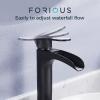 imageFORIOUS Brushed Gold Brass Vessel Sink Faucet Single Handle 11quot Tall Waterfall Bathroom Sink Faucet 1 Hole with Metal Popup Drain and UPC Hose for Vanity RV RestroomMatte Black