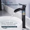 imageFORIOUS Brushed Gold Brass Vessel Sink Faucet Single Handle 11quot Tall Waterfall Bathroom Sink Faucet 1 Hole with Metal Popup Drain and UPC Hose for Vanity RV RestroomMatte Black