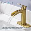 imageFORIOUS Brushed Gold Brass Vessel Sink Faucet Single Handle 11quot Tall Waterfall Bathroom Sink Faucet 1 Hole with Metal Popup Drain and UPC Hose for Vanity RV RestroomBrushed Gold