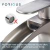 imageFORIOUS Brushed Gold Brass Vessel Sink Faucet Single Handle 11quot Tall Waterfall Bathroom Sink Faucet 1 Hole with Metal Popup Drain and UPC Hose for Vanity RV RestroomStainless Steel