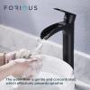 imageFORIOUS Brushed Gold Brass Vessel Sink Faucet Single Handle 11quot Tall Waterfall Bathroom Sink Faucet 1 Hole with Metal Popup Drain and UPC Hose for Vanity RV RestroomMatte Black