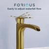imageFORIOUS Brushed Gold Brass Vessel Sink Faucet Single Handle 11quot Tall Waterfall Bathroom Sink Faucet 1 Hole with Metal Popup Drain and UPC Hose for Vanity RV RestroomBrushed Gold