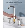 imageFORIOUS Brushed Nickel 8 Inch Widespread Bathroom Faucet for 3 Hole Sink 2 Handles 360 Swivel Bathroom Sink Faucet with Pop Up Drain and Hoses for Vanity Restroom RV LavatoryChrome