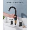 imageFORIOUS Brushed Nickel Bathroom Faucet 3 Hole Vanity with Metal Pop Up Drain and 24quot Supply Lines 2 Handle 8 Inch Widespread Faucet for Bathroom Sink 3 Hole Brushed Nickel with 360 Swivel SpoutChromeBlack