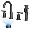 imageFORIOUS Brushed Nickel Bathroom Faucet 3 Hole Vanity with Metal Pop Up Drain and 24quot Supply Lines 2 Handle 8 Inch Widespread Faucet for Bathroom Sink 3 Hole Brushed Nickel with 360 Swivel SpoutMatte Black