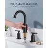 imageFORIOUS Brushed Nickel Bathroom Faucet 3 Hole Vanity with Metal Pop Up Drain and 24quot Supply Lines 2 Handle 8 Inch Widespread Faucet for Bathroom Sink 3 Hole Brushed Nickel with 360 Swivel SpoutMatte Black