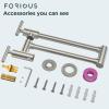imageFORIOUS Brushed Nickel Pot Filler Faucet Over Stove Solid Brass Modern Wall Mount Commercial Folding Faucet with Stretchable Double Joint Swing Arms for Kitchen Restaurant