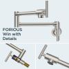 imageFORIOUS Brushed Nickel Pot Filler Faucet Over Stove Solid Brass Modern Wall Mount Commercial Folding Faucet with Stretchable Double Joint Swing Arms for Kitchen Restaurant
