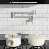 imageFORIOUS Brushed Nickel Pot Filler Faucet Over Stove Solid Brass Modern Wall Mount Commercial Folding Faucet with Stretchable Double Joint Swing Arms for Kitchen Restaurant