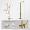 imageFORIOUS Free Standing Tub Faucet Tub Filler Freestanding Bathtub Filler Floor Mount Brass Bath Shower Faucets Standing with High Flow Swivel Spout and Handheld Shower Mixer Taps Brushed GoldBrushed Gold