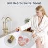 imageFORIOUS Free Standing Tub Faucet Tub Filler Freestanding Bathtub Filler Floor Mount Brass Bath Shower Faucets Standing with High Flow Swivel Spout and Handheld Shower Mixer Taps Brushed GoldBrushed Gold
