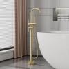 imageFORIOUS Free Standing Tub Faucet Tub Filler Freestanding Bathtub Filler Floor Mount Brass Bath Shower Faucets Standing with High Flow Swivel Spout and Handheld Shower Mixer Taps Brushed GoldBrushed Gold