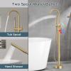 imageFORIOUS Free Standing Tub Faucet Tub Filler Freestanding Bathtub Filler Floor Mount Brass Bath Shower Faucets Standing with High Flow Swivel Spout and Handheld Shower Mixer Taps Brushed GoldBrushed Gold