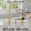 imageFORIOUS Gold Kitchen Faucet with Pull Down Sprayer Classic Single Hole Kitchen Sink Faucet with Deck Plate Single Handle High Arc Stainless Steel Fit for RV Bar Farmhouse Laundry OutdoorGold