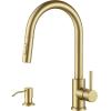 imageFORIOUS Gold Kitchen Faucet with Pull Down Sprayer Classic Single Hole Kitchen Sink Faucet with Deck Plate Single Handle High Arc Stainless Steel Fit for RV Bar Farmhouse Laundry OutdoorGold