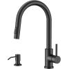 imageFORIOUS Gold Kitchen Faucet with Pull Down Sprayer Classic Single Hole Kitchen Sink Faucet with Deck Plate Single Handle High Arc Stainless Steel Fit for RV Bar Farmhouse Laundry OutdoorMatte Black