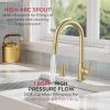 imageFORIOUS Gold Kitchen Faucet with Pull Down Sprayer Classic Single Hole Kitchen Sink Faucet with Deck Plate Single Handle High Arc Stainless Steel Fit for RV Bar Farmhouse Laundry OutdoorGold