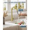 imageFORIOUS Kitchen Faucet with Pull Down Sprayer Brushed Nickel Classic High Arc Stainless Steel Faucet for Kitchen Sink Single Handle for 1 or 3 Hole Decks for RV Bar Farmhouse Laundry CamperGold