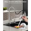 imageFORIOUS Kitchen Faucet with Pull Down Sprayer Brushed Nickel Classic High Arc Stainless Steel Faucet for Kitchen Sink Single Handle for 1 or 3 Hole Decks for RV Bar Farmhouse Laundry CamperStainless Steel