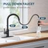 imageFORIOUS Kitchen Faucet with Pull Down Sprayer Brushed Nickel High Arc Modern Classic Sink Faucet Stainless Steel with Deck Plate Fit for 1 or 3 Hole for Pot Filler Bar Farmhouse Laundry RvMatte Black