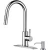 imageFORIOUS Kitchen Faucet with Pull Down Sprayer Brushed Nickel High Arc Modern Classic Sink Faucet Stainless Steel with Deck Plate Fit for 1 or 3 Hole for Pot Filler Bar Farmhouse Laundry RvChrome