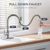 imageFORIOUS Kitchen Faucet with Pull Down Sprayer Brushed Nickel High Arc Modern Classic Sink Faucet Stainless Steel with Deck Plate Fit for 1 or 3 Hole for Pot Filler Bar Farmhouse Laundry RvChrome