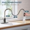 imageFORIOUS Kitchen Faucet with Pull Down Sprayer Brushed Nickel High Arc Modern Classic Sink Faucet Stainless Steel with Deck Plate Fit for 1 or 3 Hole for Pot Filler Bar Farmhouse Laundry RvBlack Brushed