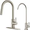imageFORIOUS Kitchen Faucet with Pull Down Sprayer Brushed Nickel High Arc Modern Classic Sink Faucet Stainless Steel with Deck Plate Fit for 1 or 3 Hole for Pot Filler Bar Farmhouse Laundry RvStainless Steel
