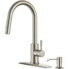 imageFORIOUS Kitchen Faucet with Pull Down Sprayer Brushed Nickel High Arc Modern Classic Sink Faucet Stainless Steel with Deck Plate Fit for 1 or 3 Hole for Pot Filler Bar Farmhouse Laundry RvStainless Steel