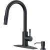 imageFORIOUS Kitchen Faucet with Pull Down Sprayer Brushed Nickel High Arc Modern Classic Sink Faucet Stainless Steel with Deck Plate Fit for 1 or 3 Hole for Pot Filler Bar Farmhouse Laundry RvMatte Black