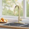 imageFORIOUS Kitchen Faucet with Pull Down Sprayer Brushed Nickel High Arc Modern Classic Sink Faucet Stainless Steel with Deck Plate Fit for 1 or 3 Hole for Pot Filler Bar Farmhouse Laundry RvBrushed Gold