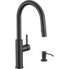 imageFORIOUS Kitchen Faucet with Pull Down Sprayer Classic Brushed Nickel Single Handle High Arc Stainless Steel Kitchen Sink Faucet 1 or 3 Hole Deck Mount for RV Bar Farmhouse Laundry OutdoorMatte Black