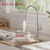 imageFORIOUS Kitchen Faucet with Pull Down Sprayer Classic Brushed Nickel Single Handle High Arc Stainless Steel Kitchen Sink Faucet 1 or 3 Hole Deck Mount for RV Bar Farmhouse Laundry OutdoorStainless Steel