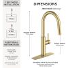 imageFORIOUS Kitchen Faucet with Pull Down Sprayer Classic Brushed Nickel Single Handle High Arc Stainless Steel Kitchen Sink Faucet 1 or 3 Hole Deck Mount for RV Bar Farmhouse Laundry OutdoorGold