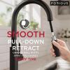 imageFORIOUS Kitchen Faucet with Pull Down Sprayer Classic Brushed Nickel Single Handle High Arc Stainless Steel Kitchen Sink Faucet 1 or 3 Hole Deck Mount for RV Bar Farmhouse Laundry OutdoorMatte Black